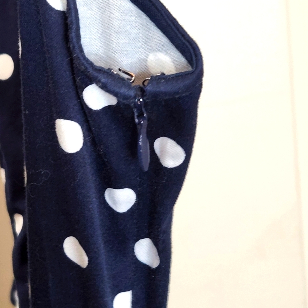 Chaps Sleeveless Navy Blue Dress with White Polka Dots Size 12 - Picture 5 of 6
